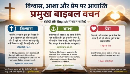 24 Faith (विश्वास), Hope (आशा), और Love (प्रेम) पर आधारित प्रमुख बाइबल वचन हिंदी और English में संदर्भ सहित 