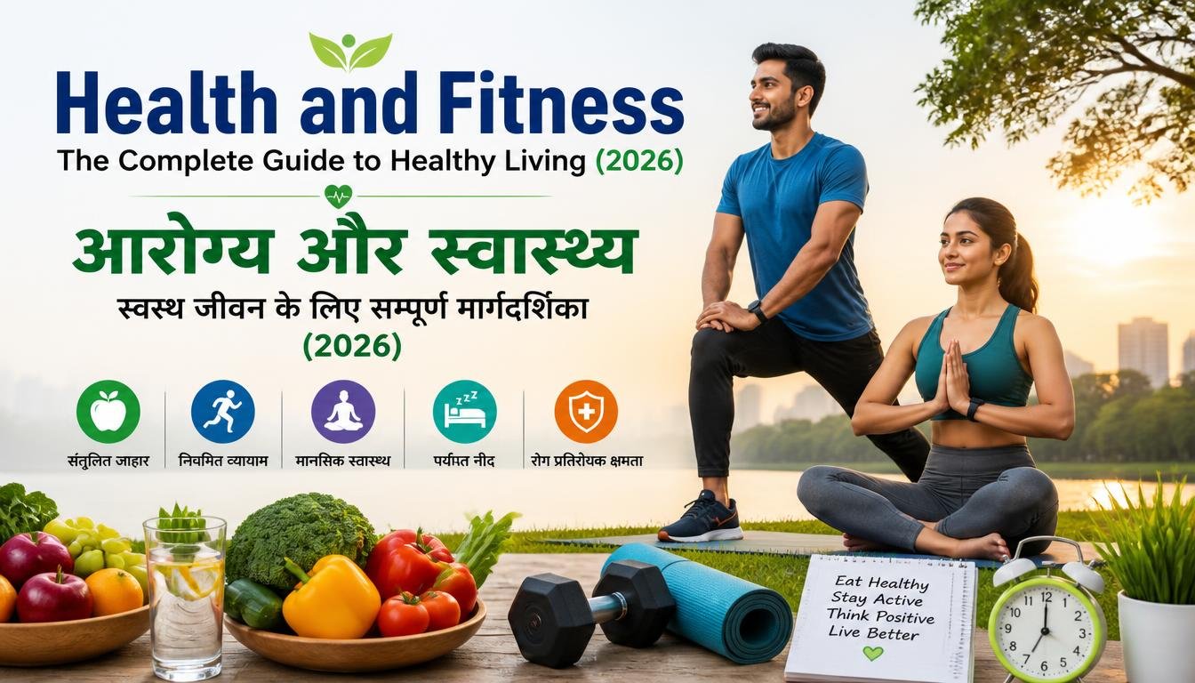 Generate FHD Image for feature images of blog post about "Health and Fitness: The Complete Guide to Healthy Living (2026) In Hindi आरोग्य और स्वास्थ्य: स्वस्थ जीवन के लिए सम्पूर्ण मार्गदर्शिका (2026)"